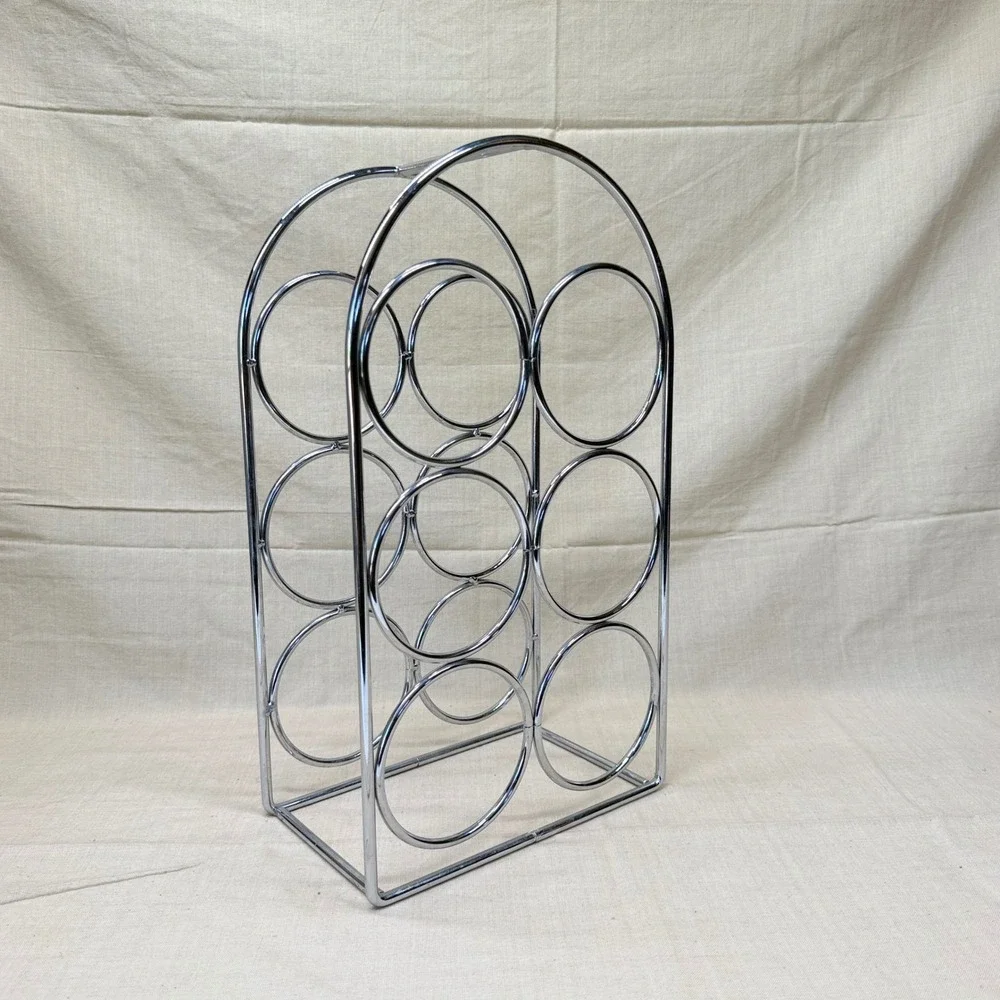 Vintage Chrome Wine Rack 6 Bottle Countertop Bar Storage Organizer mCM